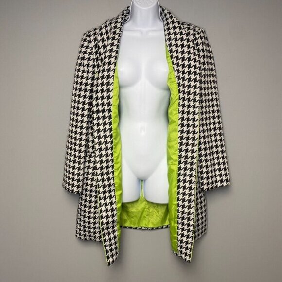 Vintage AS.HRO Houndstooth Neon Green Women's Retro Peacoat Jacket Size 16 - Picture 3 of 7